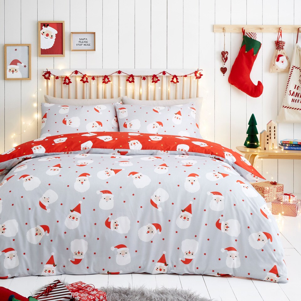 image 1 of Fusion Happy Santa Duvet Cover Set Red