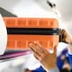 image 5 of Flight Knight Set of 3 Lightweight 4 Wheel ABS Hard Case Suitcases Cabin & Hold Luggage, 100+ Airlines Approved - easyJet, British Airways, Ryanair, Jet2 Orange | Orange / Black