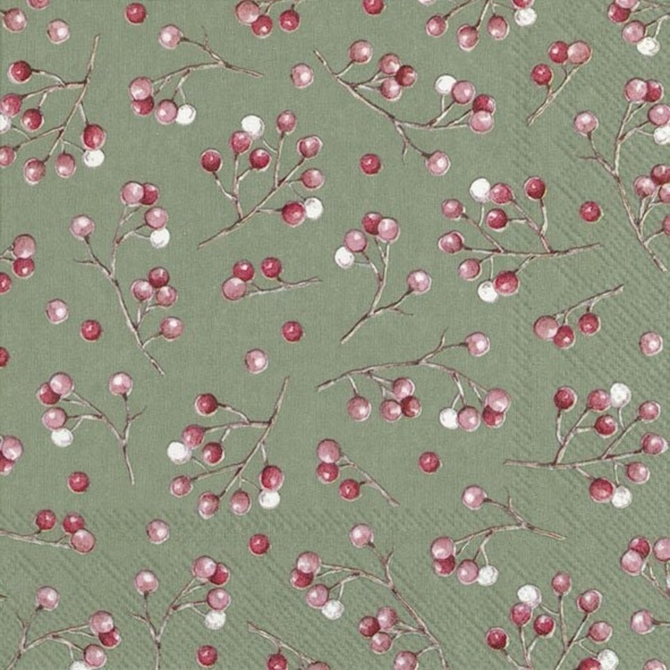 IHR  Winter Berries Green Cocktail Napkin 25cm 3ply  20 Pack