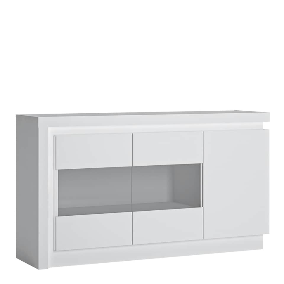 image 1 of Lyon 3 Door Glazed Sideboard (including LED lighting) in White and High Gloss