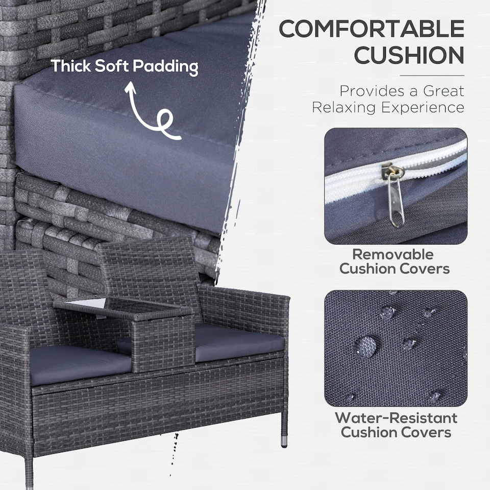 image 1 of Outsunny Rattan Chair Garden Furniture Patio Companion Love Seat Table Grey