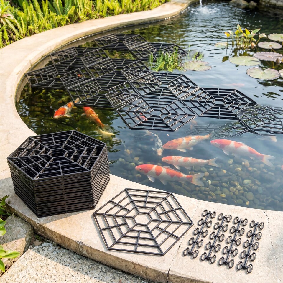 image 1 of GEEZY Pond Guard Protector Floating Net Rings Black 20 Piece Set