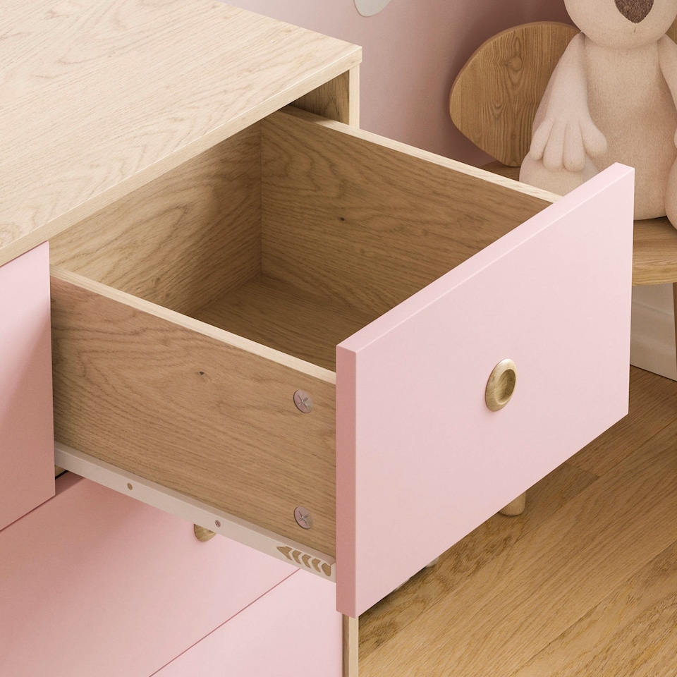 image 1 of Vida Designs Neptune 5 Drawer Chest of Drawers Bedroom Storage, Pink & Oak