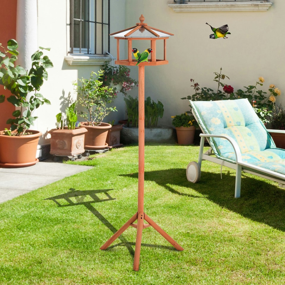 image 1 of PawHut Bird Table Wooden Feeding Station with Stand for Garden Wooden 153cm