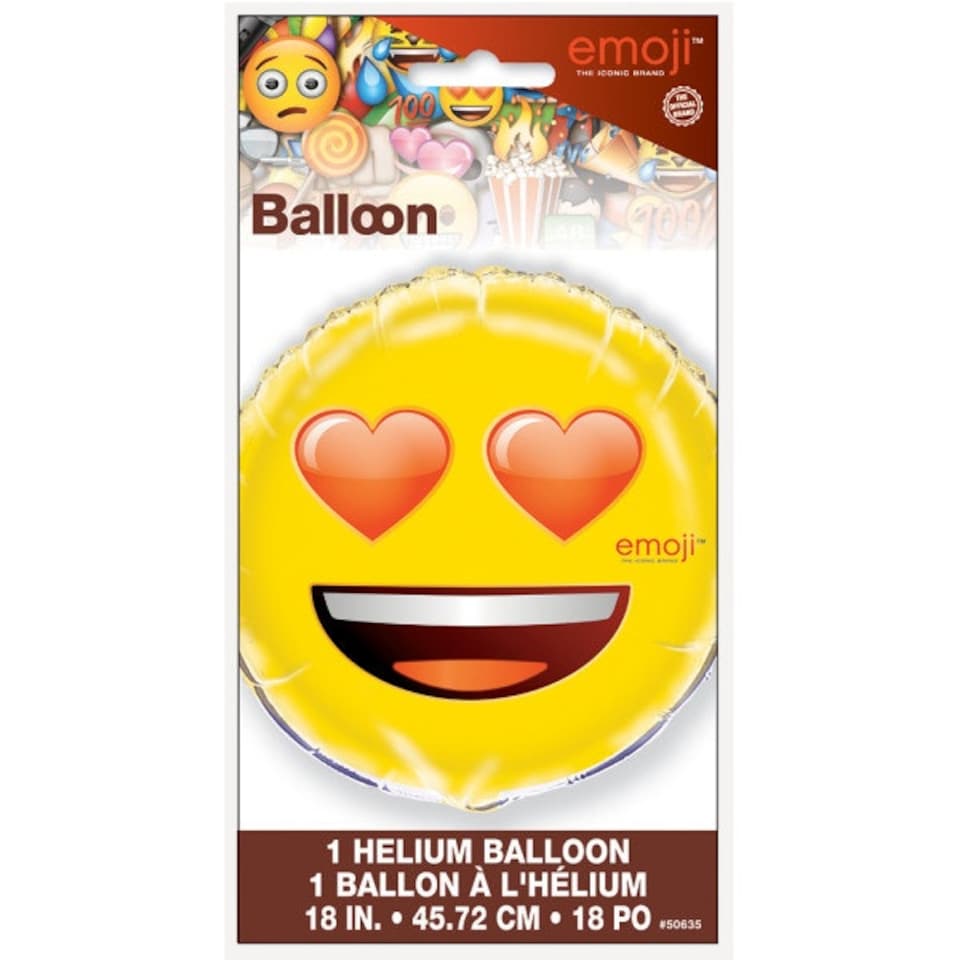 image 1 of Heart Eyes Emoji Round Foil Balloon 18"