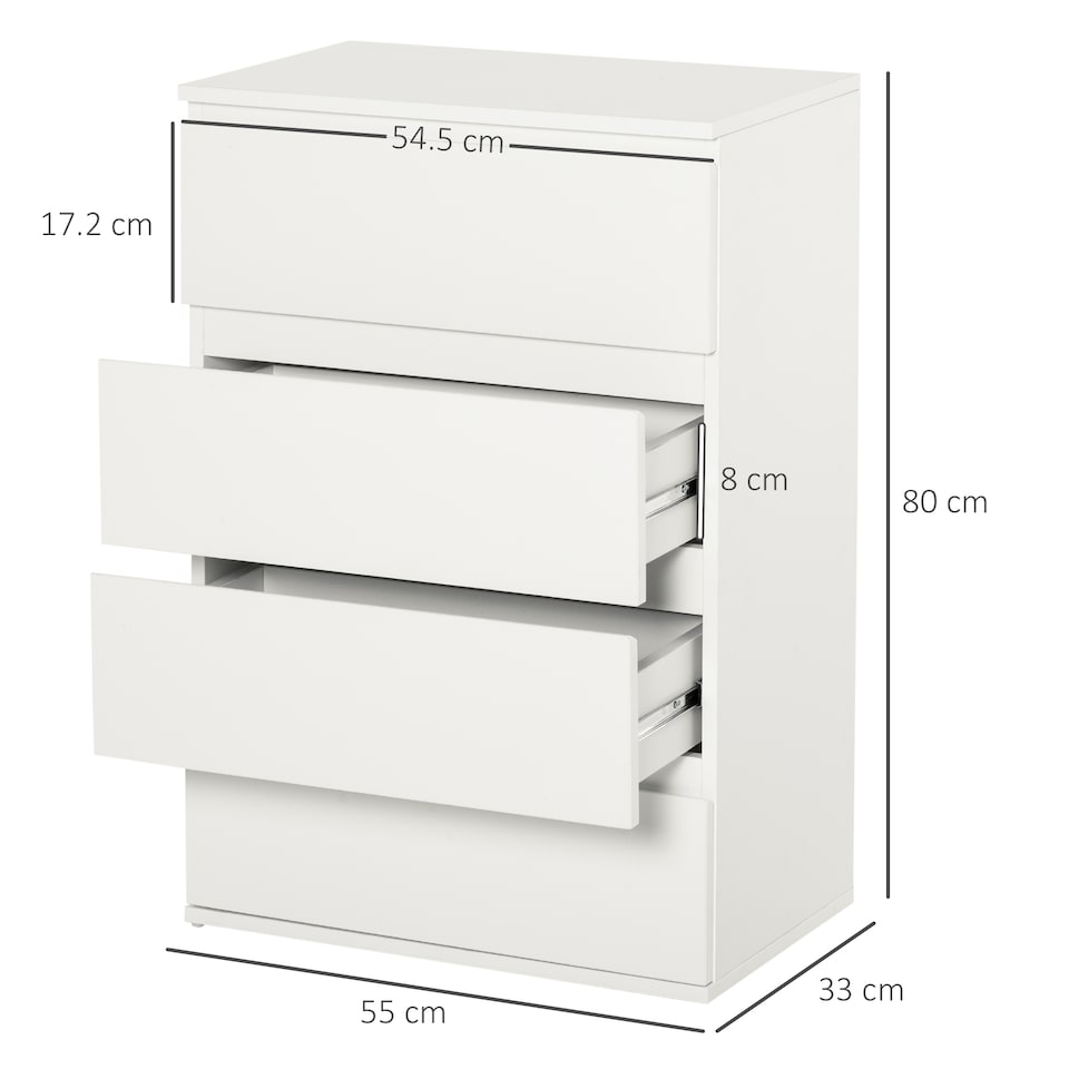 image 1 of HOMCOM Chest of Drawers, 4 Drawers Storage Cabinet Floor Tower Cupboard for Bedroom Living Room, White