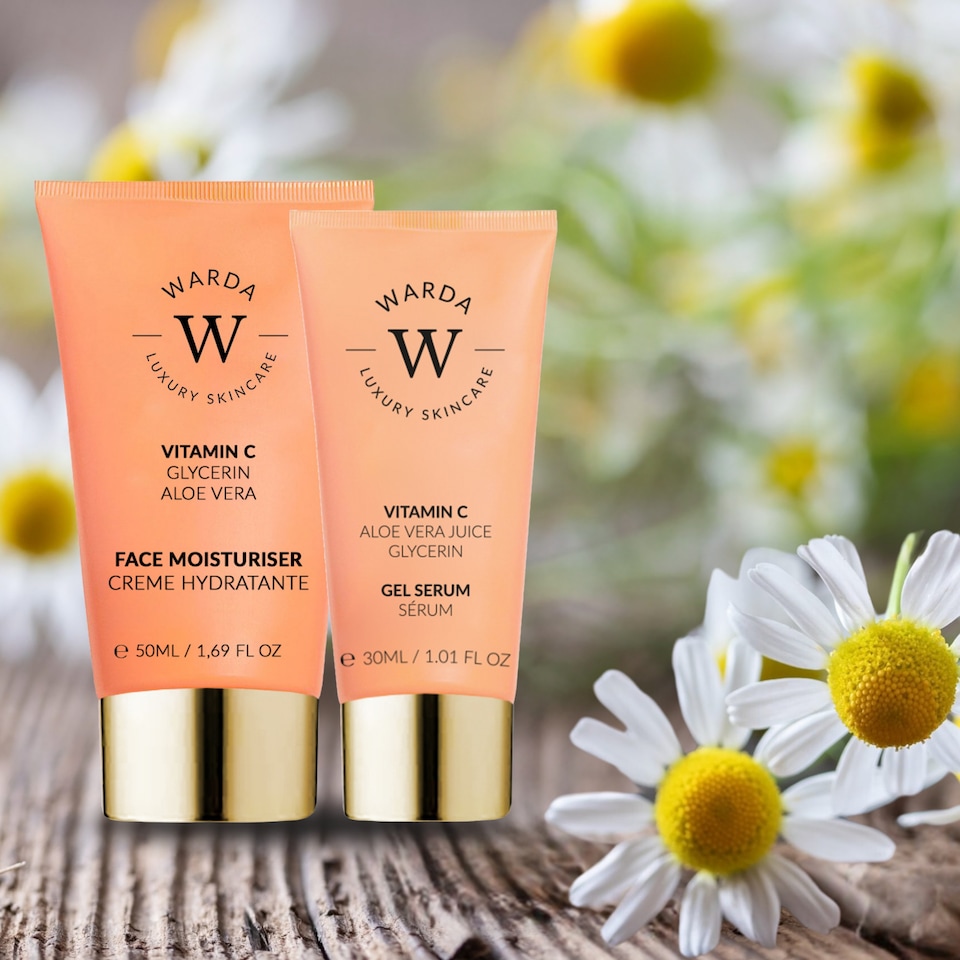 image 1 of Warda Luxury Skincare Skin Glow Boost Vitamin C Moisturiser 50ml + Skin Glow Boost Vitamin C Gel Serum 30ml