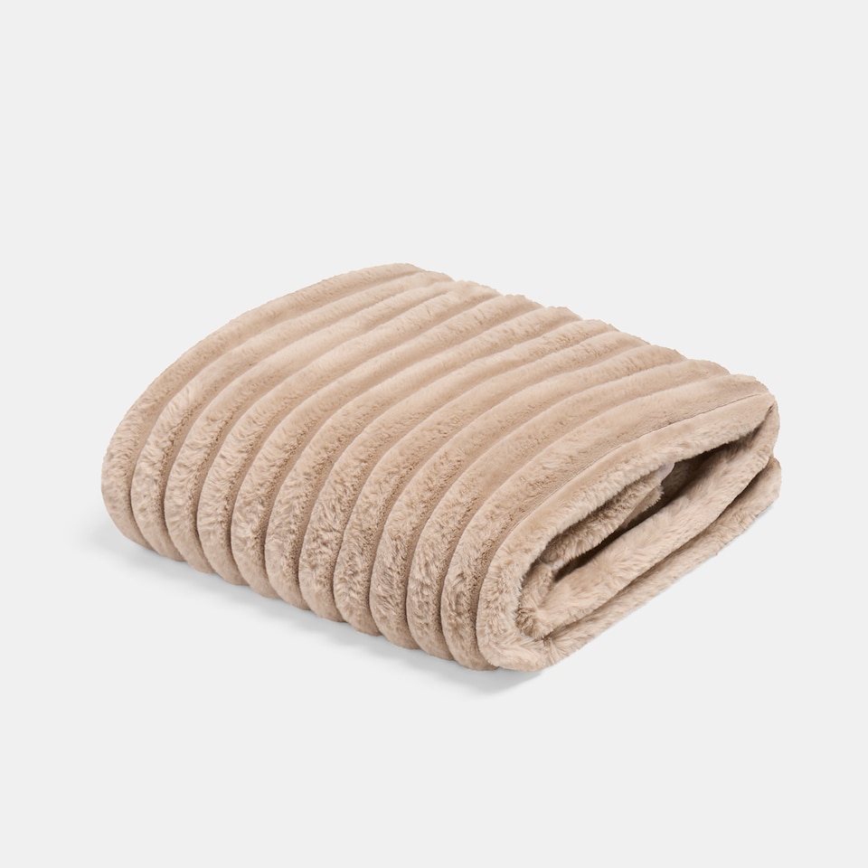 image 1 of OHS Faux Fur Ribbed Fleece Throw Over Bed Blanket Winter Warm Supersoft - 125 x 150cm | Brown | Mink