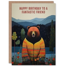 Fantastic Hipster Hippie Hippy Cardigan Bear Friend Birthday Card