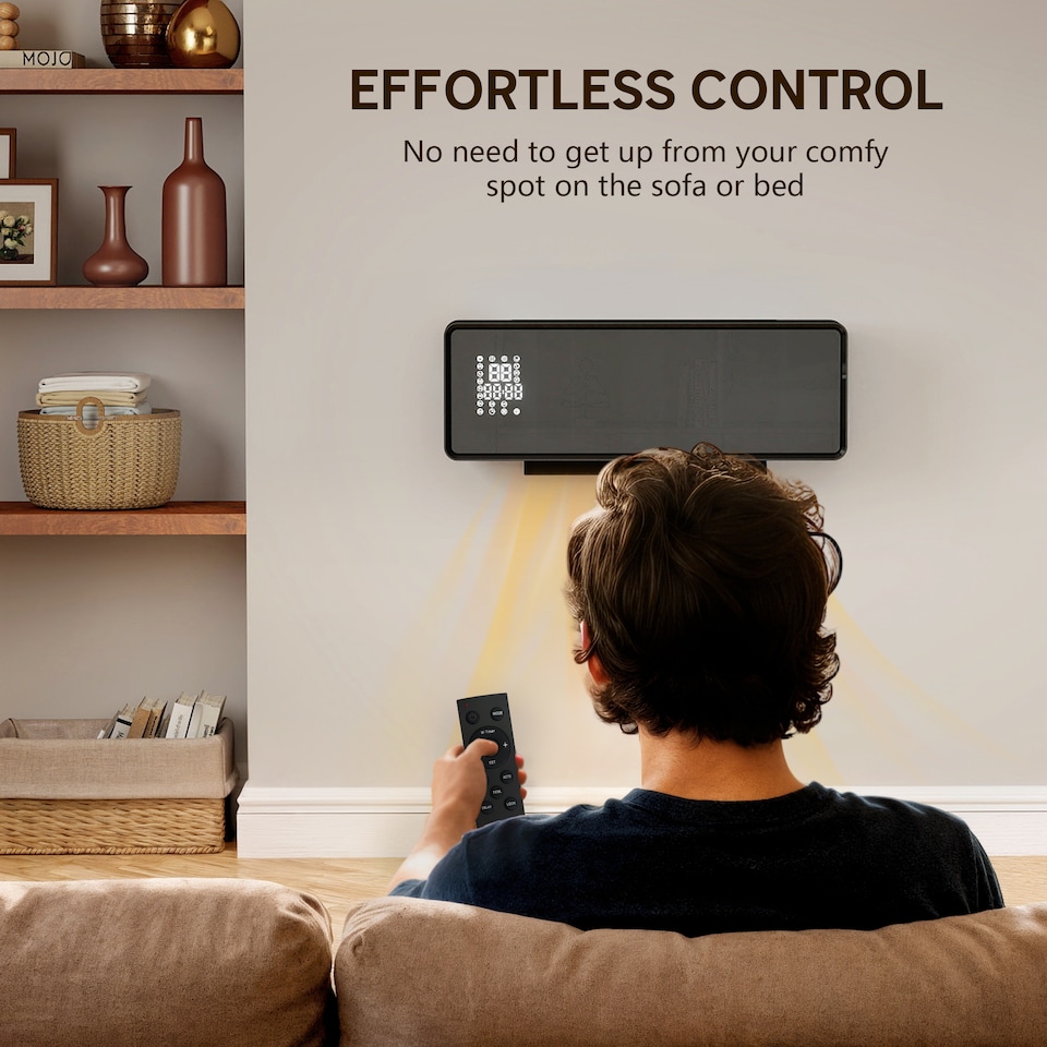 image 1 of HOMCOM Electric Heater, 2000W Ceramic Wall Mounted Space Heater with Fan, Adjustable Thermostat, Weekly Timer, Oscillation, Open Window Detection, 24H Timer, Remote Control, Glass Panel, Black | Black