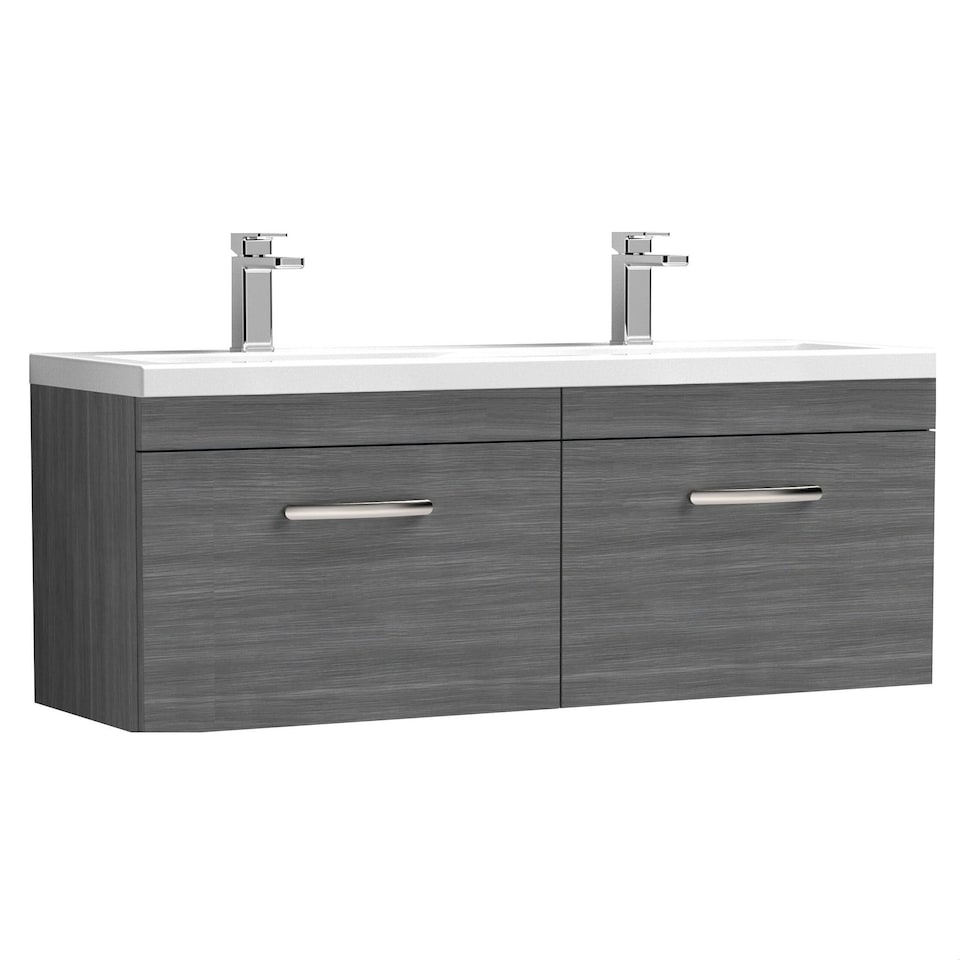 image 1 of Balterley Millwich Contemporary 2 Drawer Wall Hung Vanity Unit with Basin, Anthracite Woodgrain, 1200mm