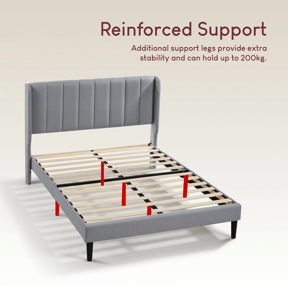 image 1 of Vida Designs Vianna Light Grey Linen Fabric Bed Frame with Headboard - Double