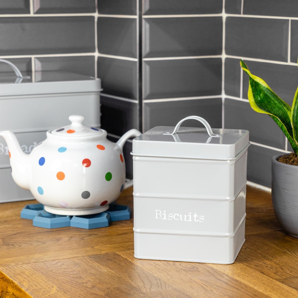 image 1 of Harbour Housewares Vintage Metal Kitchen Biscuit Tin - Grey