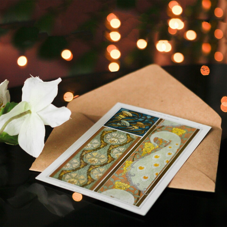 image 1 of Maurice Pillard Verneuil Art Card Peacock Jellyfish Lily Art Nouveau Patterns