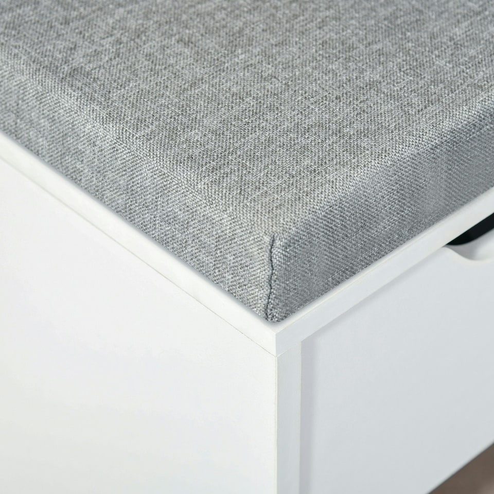 image 1 of HOMCOM Shoe Storage Cabinet Bench w/ Cushion Adjustable Shelves White White