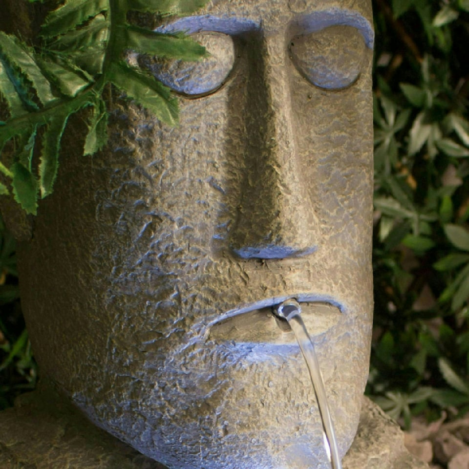 image 1 of Primrose Easter Island Head Solar Water Feature & Planter with LED Lights 50cm