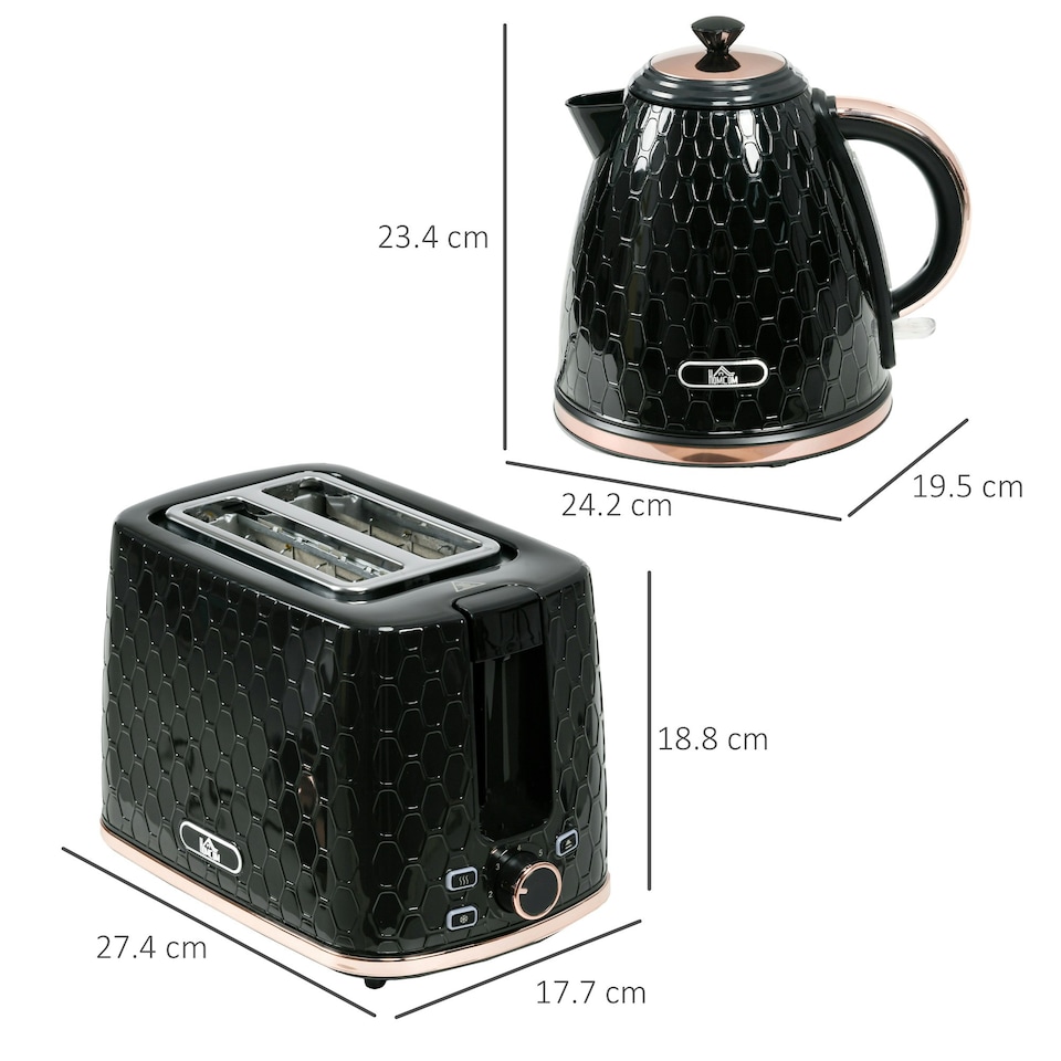 image 1 of HOMCOM Kettle and Toaster Set 1.7L Kettle & 2 Slice Toaster Set Black