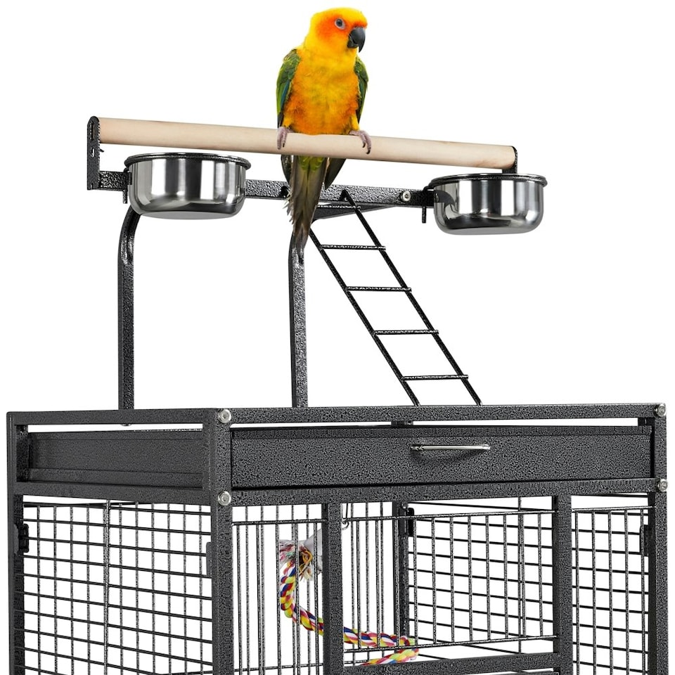 image 1 of Yaheetech 156 cm Tall Play Top Rolling Metal Bird Cage Black