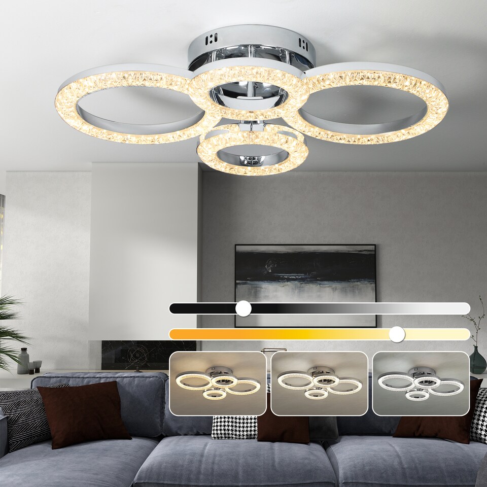 image 1 of HOMCOM LED Ceiling Light, Modern 4 Rings Ceiling Lamp with Wall Switch Control, 40W 4350lm Flush Mount Ceiling Light with 3500K/4500K/6000K Colour Temperatures for Living Room, Bedroom, Silver Tone | Silver