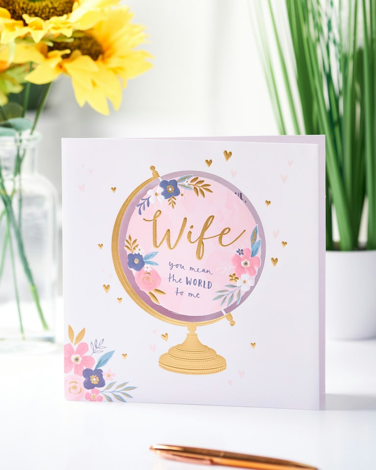 image 1 of Wife Wedding Anniversary Card - My wife, my world