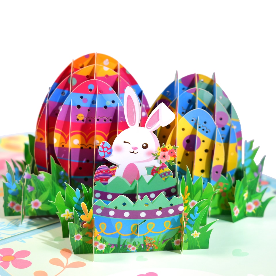 image 1 of Peek- A-Bunny Festive Easter Pop-Up Greeting Card