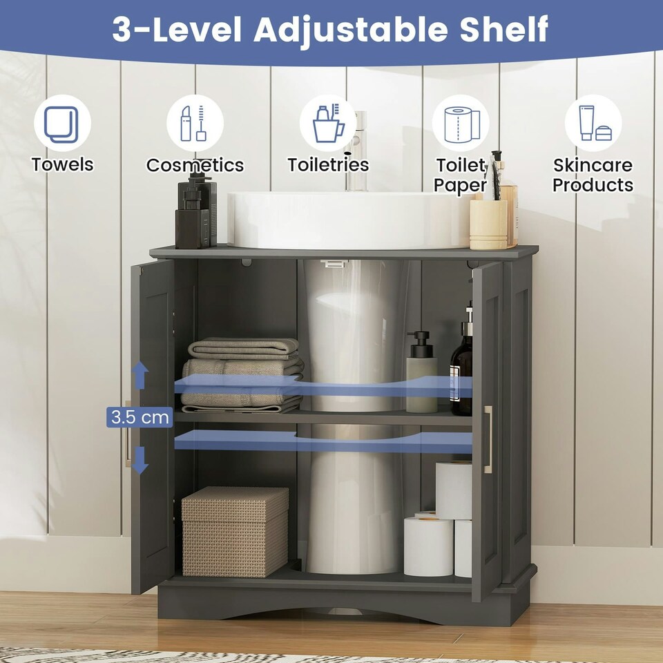image 1 of COSTWAY Bathroom Vanity Cabinet Under Sink Cabinet Grey Grey