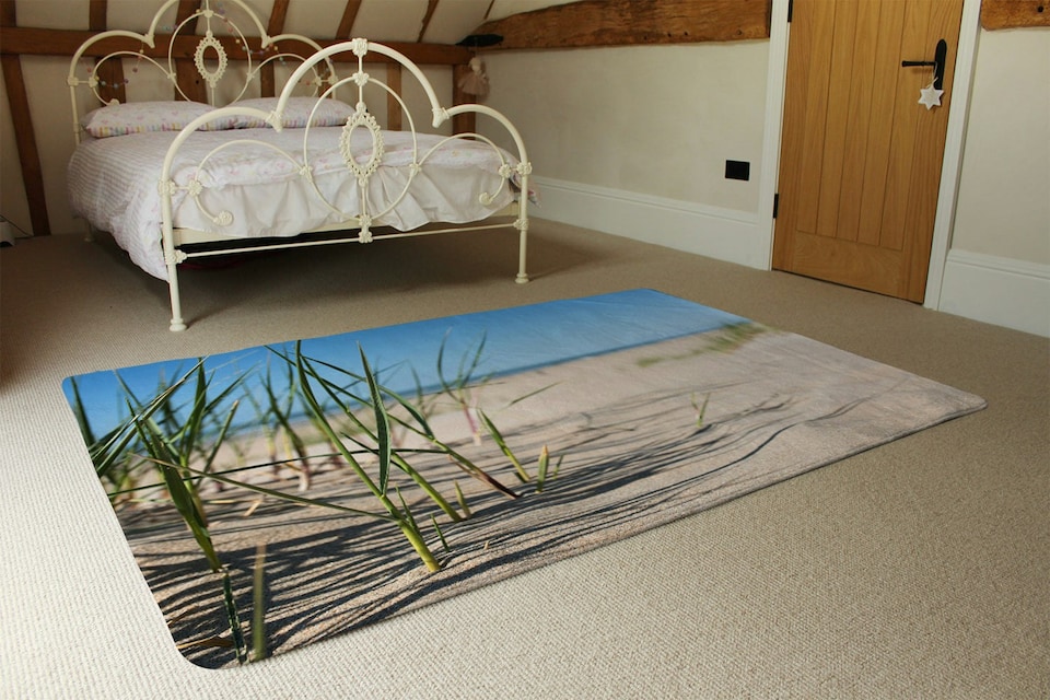 image 1 of Grass in the sand dunes with the lake in the background (Rug) | Cream | S