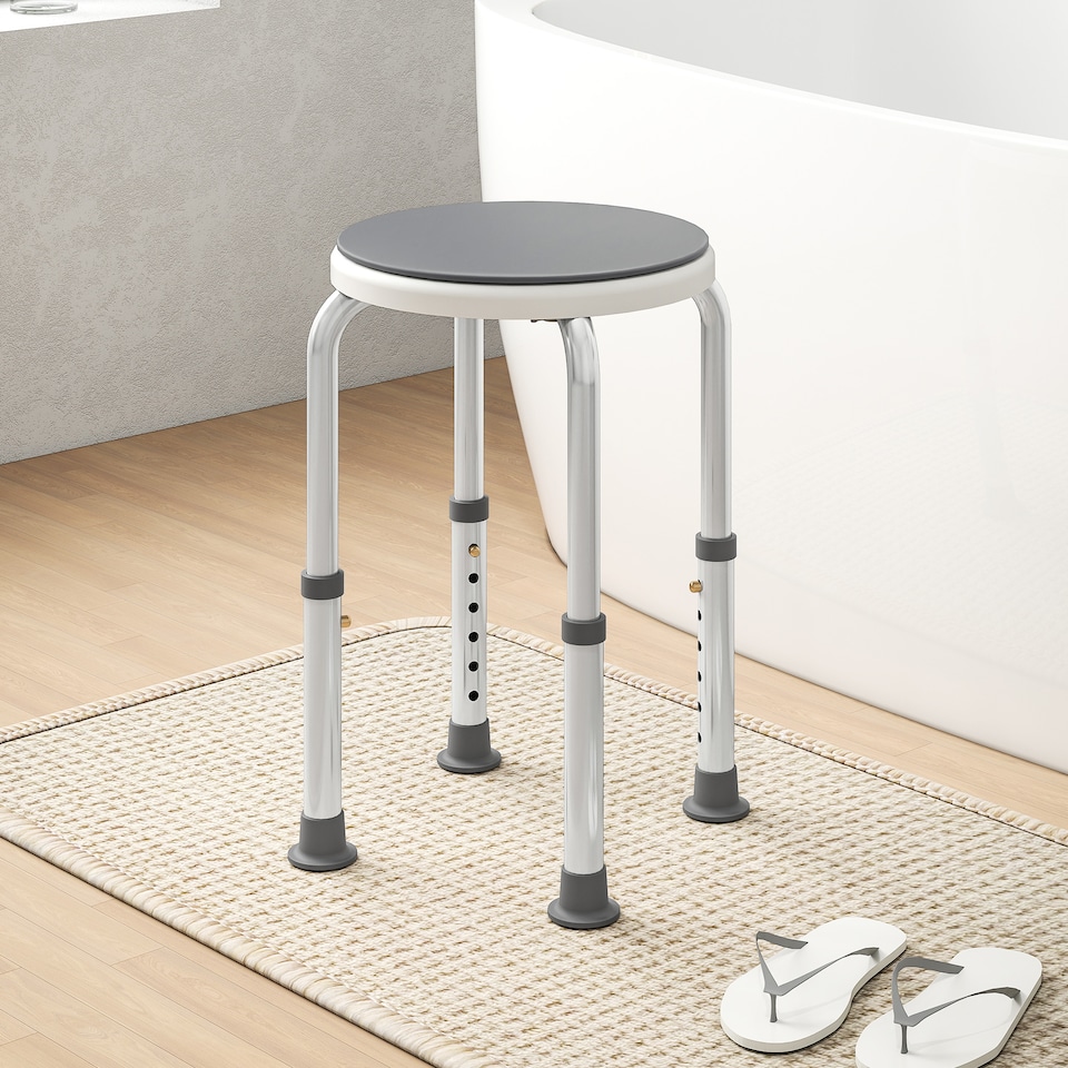 image 1 of HOMCOM 360 Degree Swivel Shower Stool with Non-Slip Feet for Disabled, Grey