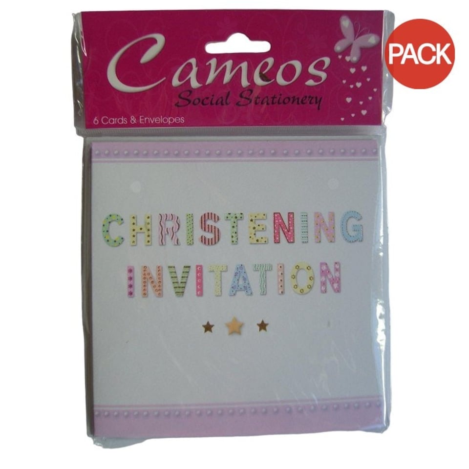 Cameos Christening Invitations (Pack of 6) - White/Pink - One Size
