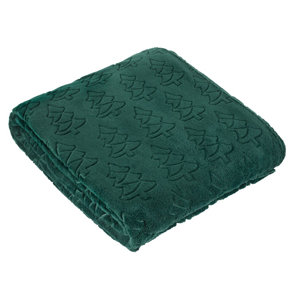 image 1 of Furn Festive Trees Printed Fleece Throw | Green | Emerald | 1