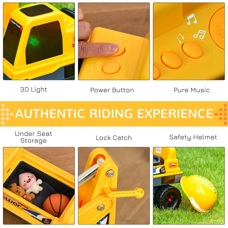 image 1 of HOMCOM No Power Ride on Excavator Digger Music Light for 2-3 Years Old Yellow