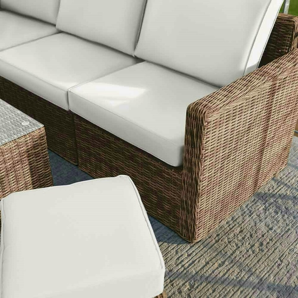 image 1 of Luxury Rattan 5 Seater Sofa Set with Coffee Table and Footstools in Natural