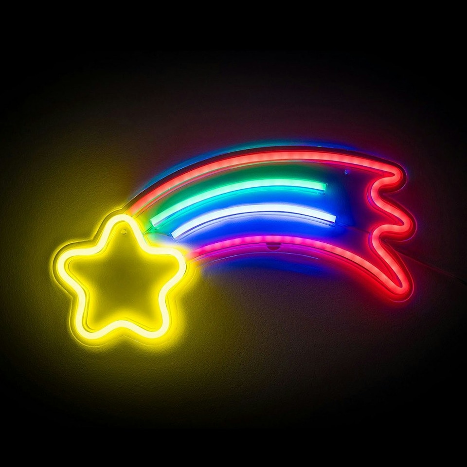 image 1 of ValueLights Neon Shooting Star Neon White Illuminated Decoration and Integrated LED 3W Multicolour Bulb