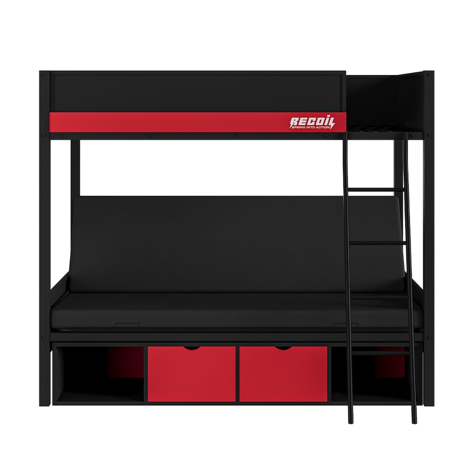 image 1 of Recoil Nova Storage Gaming Metal Bunk with Futon Black & Red