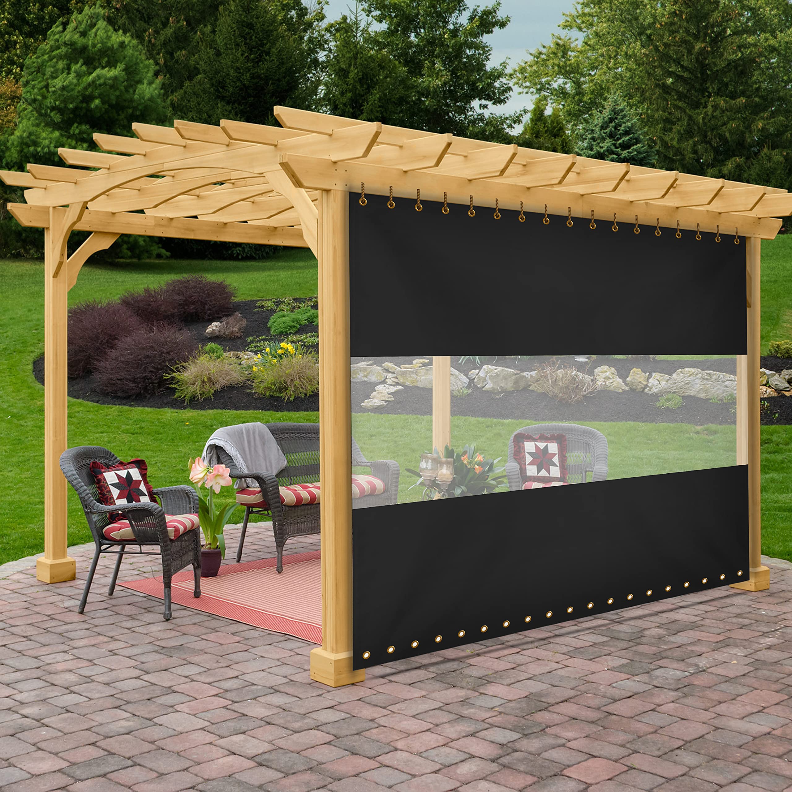 Covers&All Outdoor Clear Panel Curtain, Outdoor Curtains for Patio, Waterproof & Weather Resistant Tarp, 7 ft H x 10 ft W, Black