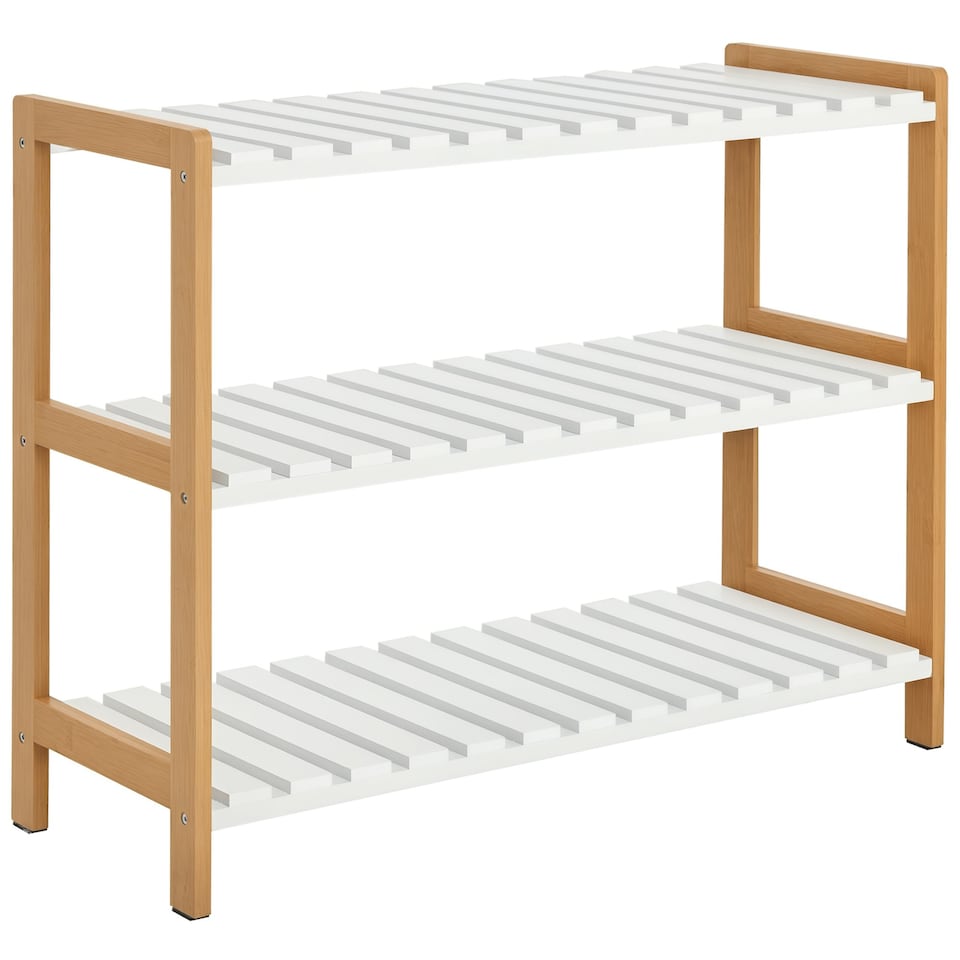 image 1 of HOMCOM 3-Tier Shoe Rack Wood Frame Slatted Shelves Open Storage, Natural