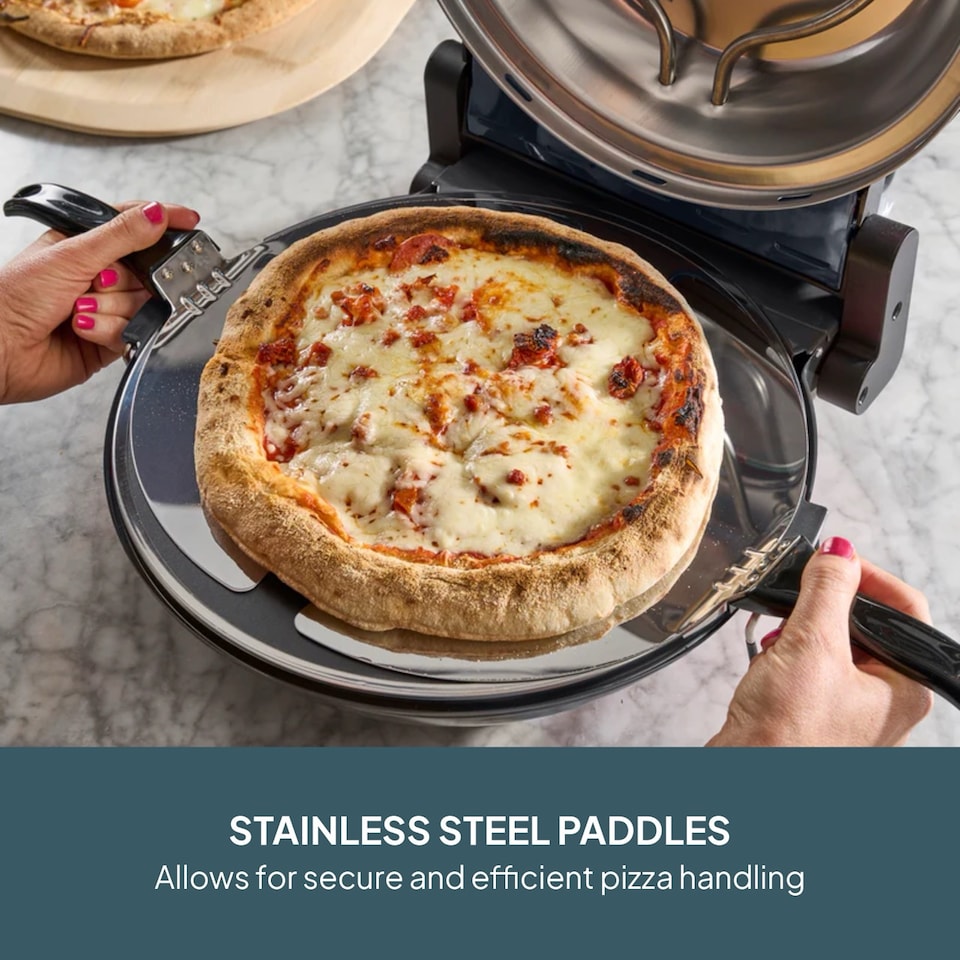 image 1 of Cooks Professional Electric Pizza Oven with Stone Base, Window, Paddles & Baking Sheet | Grey