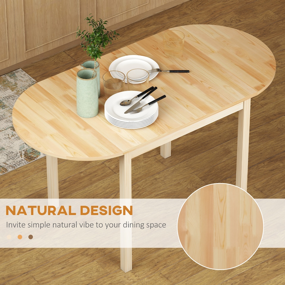 image 1 of HOMCOM Foldable Dining Table, Solid Wood Drop Leaf Table, Natural