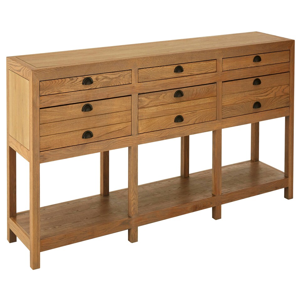 image 1 of Spacious Storage Grey Wood Sideboard, Open Shelf Sideboard For Livingroom, Six Drawers Wooden Sideboard Cream