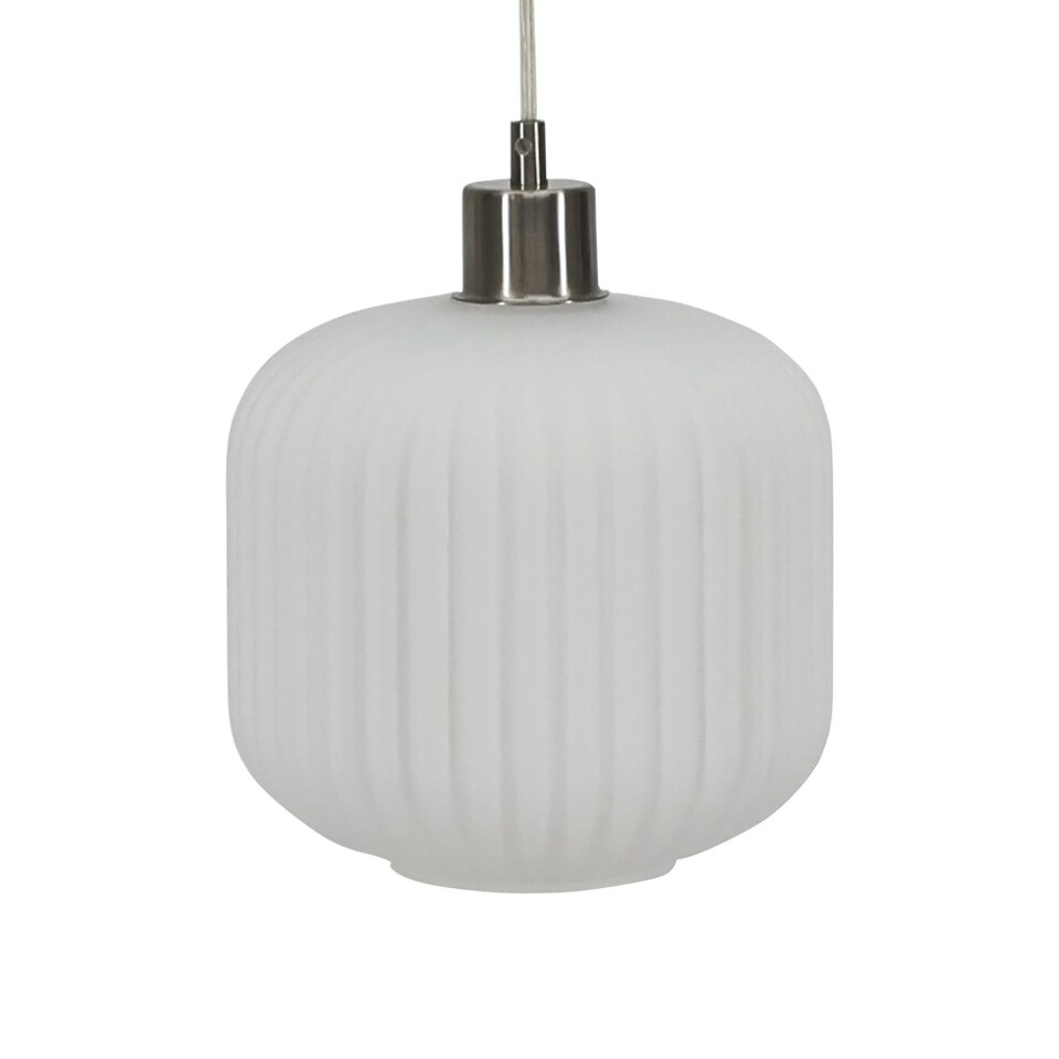 image 1 of Set of 2 Bento - White Ribbed Glass with Satin Nickel Pendant Fittings | Chrome | White | 2