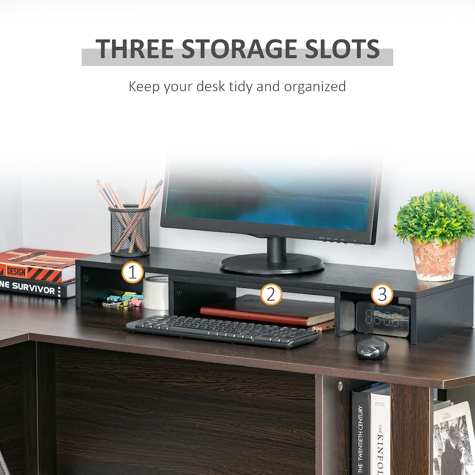 image 1 of Vinsetto Dual Monitor Stand Riser with Adjustable Length and Angle, Screen Riser for Laptop, Computer, PC, Printer, TV, Black