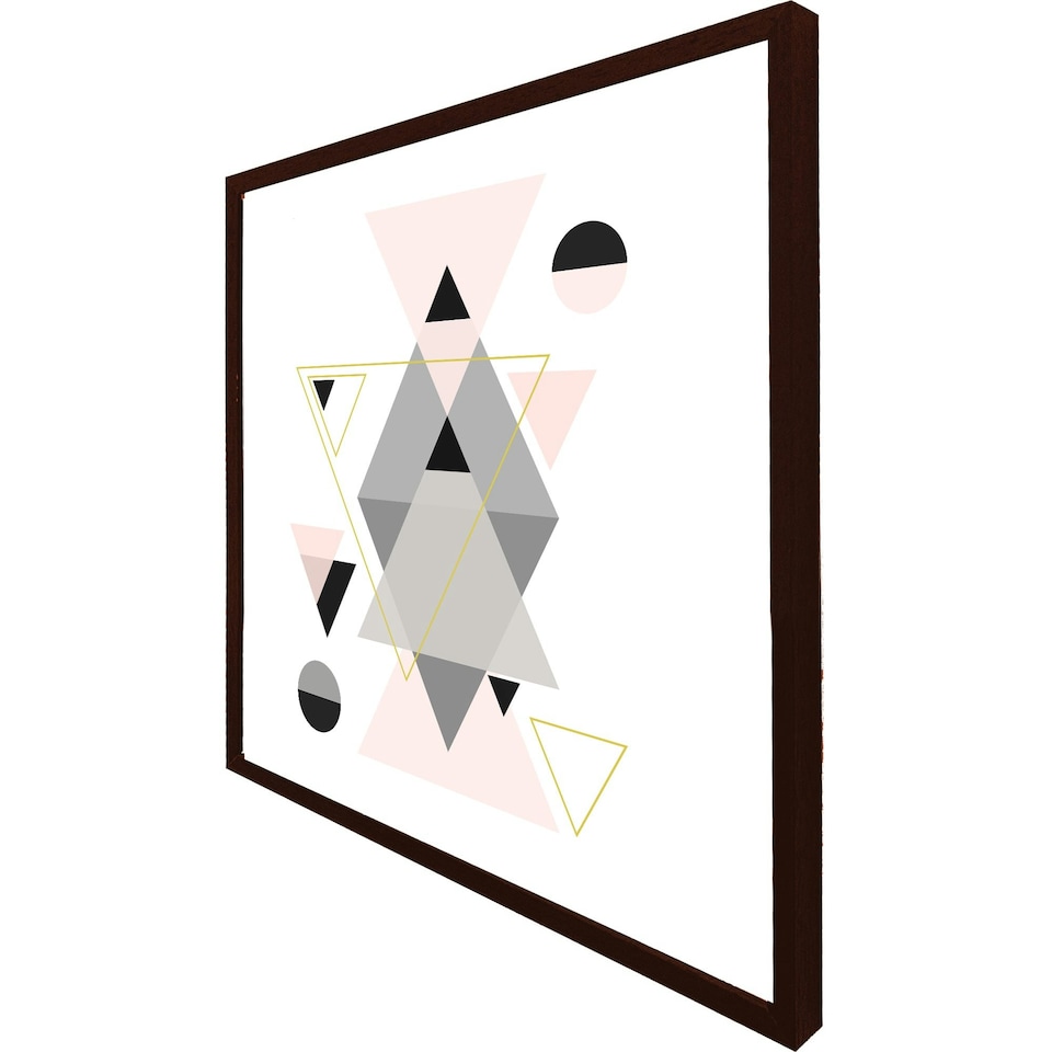 image 1 of Pink & grey geometric triangles (Picture Frame) Brown | L