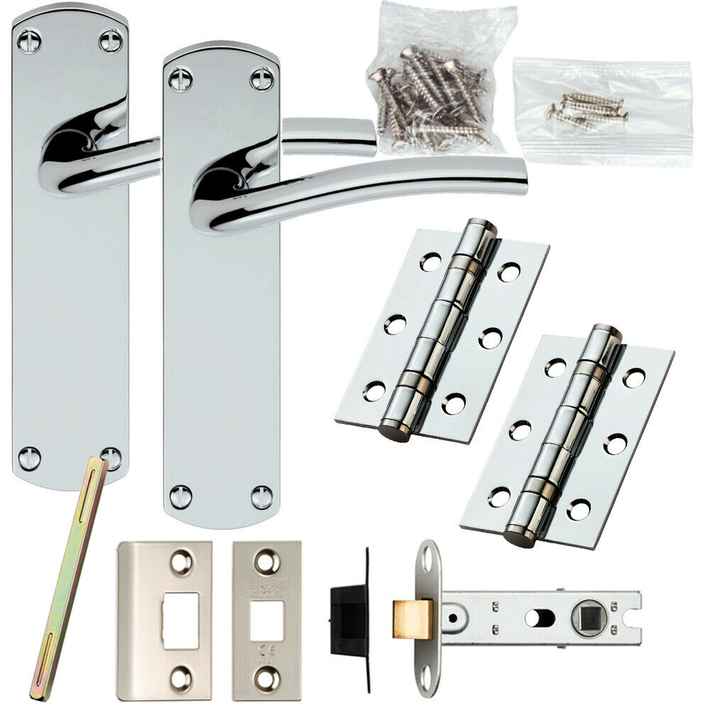 Loops Door Handle & Latch Pack Chrome Rounded Arched Lever on Backplate 170 x 42mm
