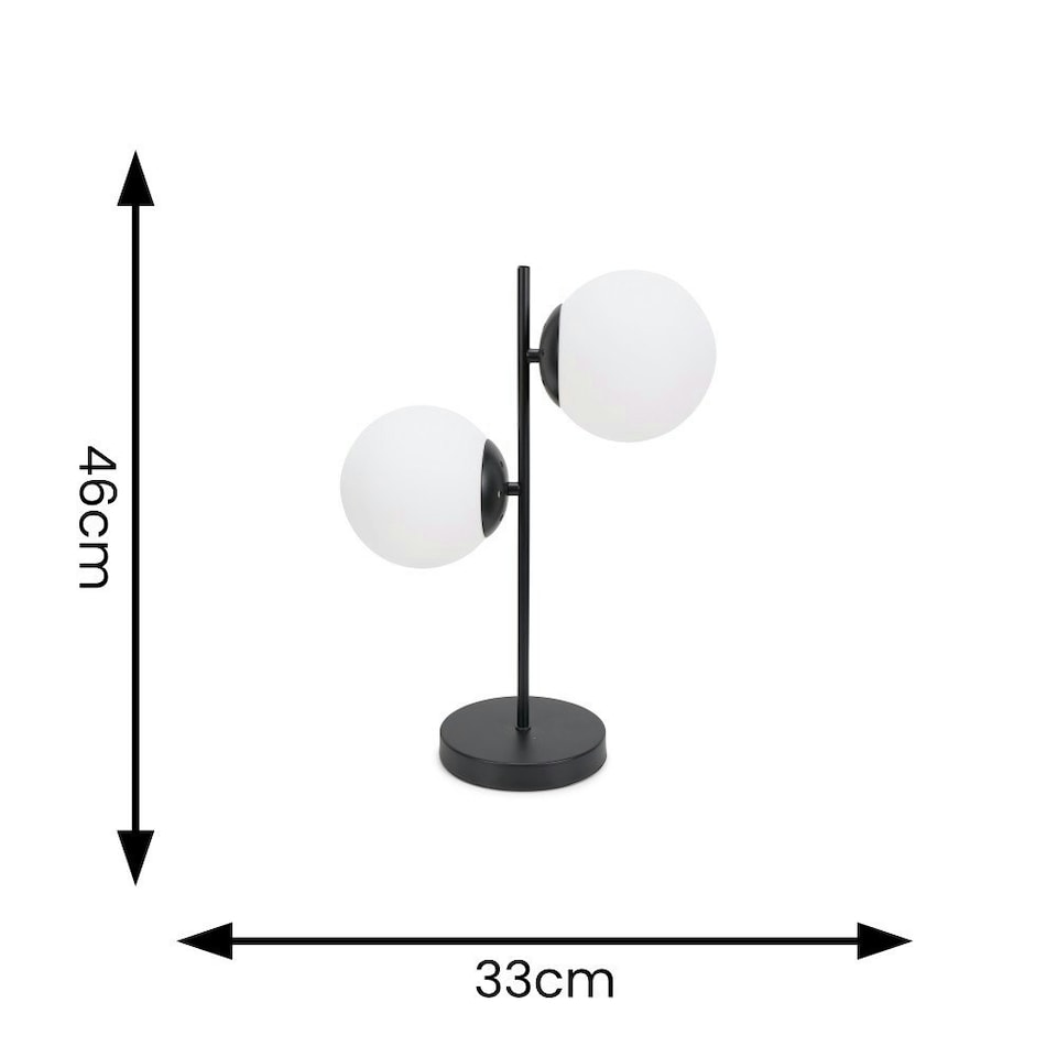 image 1 of ValueLights Jas Opal White Frosted Glass Globe Shades 2 Way Black Table Lamp and LED Bulbs | Black