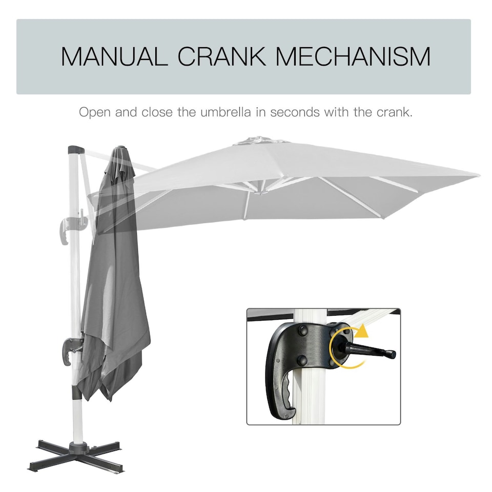 image 1 of Outsunny 3 x 3(m) Cantilever Roma Parasol Garden Umbrella with Cross Base Grey