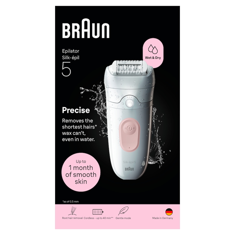 image 1 of Braun Silk·épil 5, Wet & Dry Epilator, Easy Hair Removal, Lasting Smooth Skin, 5-000, Flamingo Pink