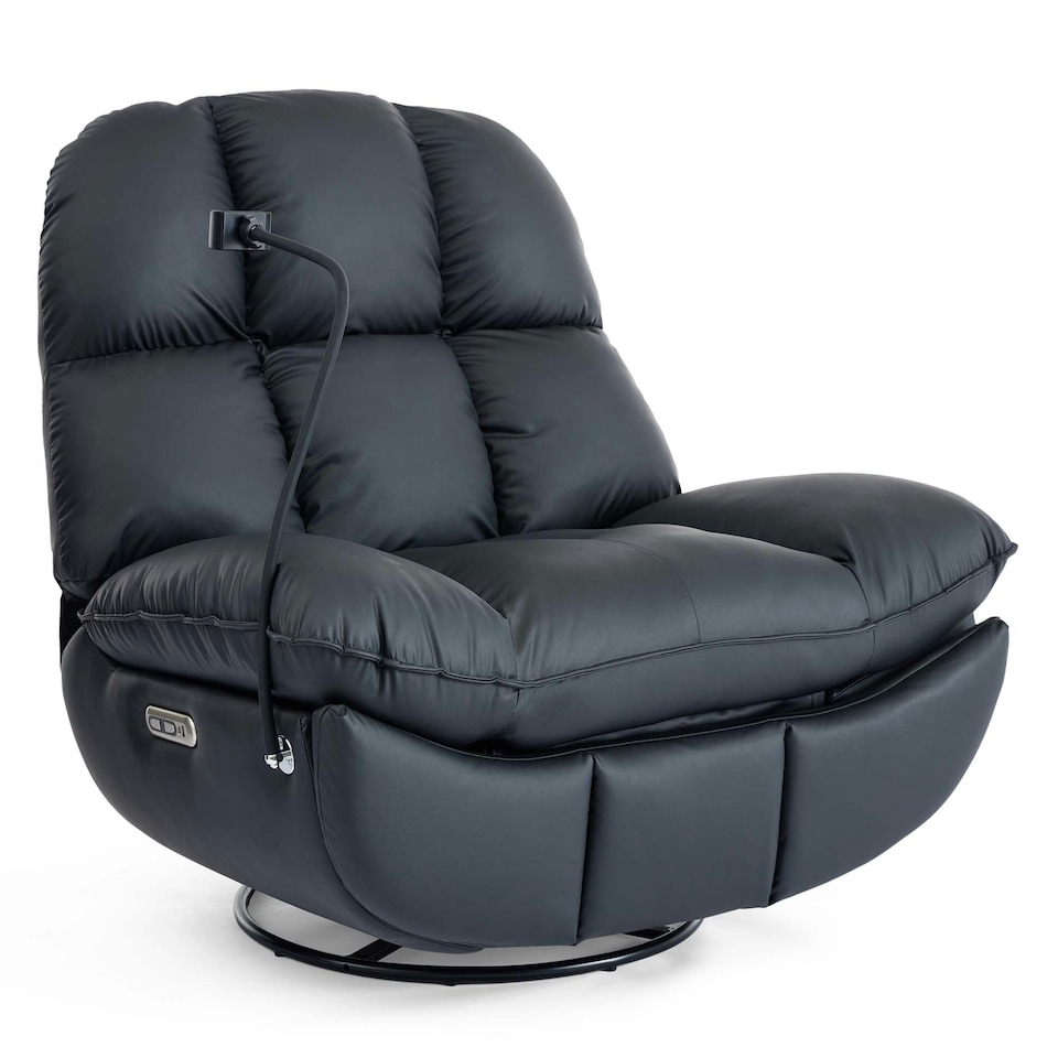 image 1 of Chicago Faux Leather Swivel & Rocker Electric Recliner Chair Black | Black | Black | One Size