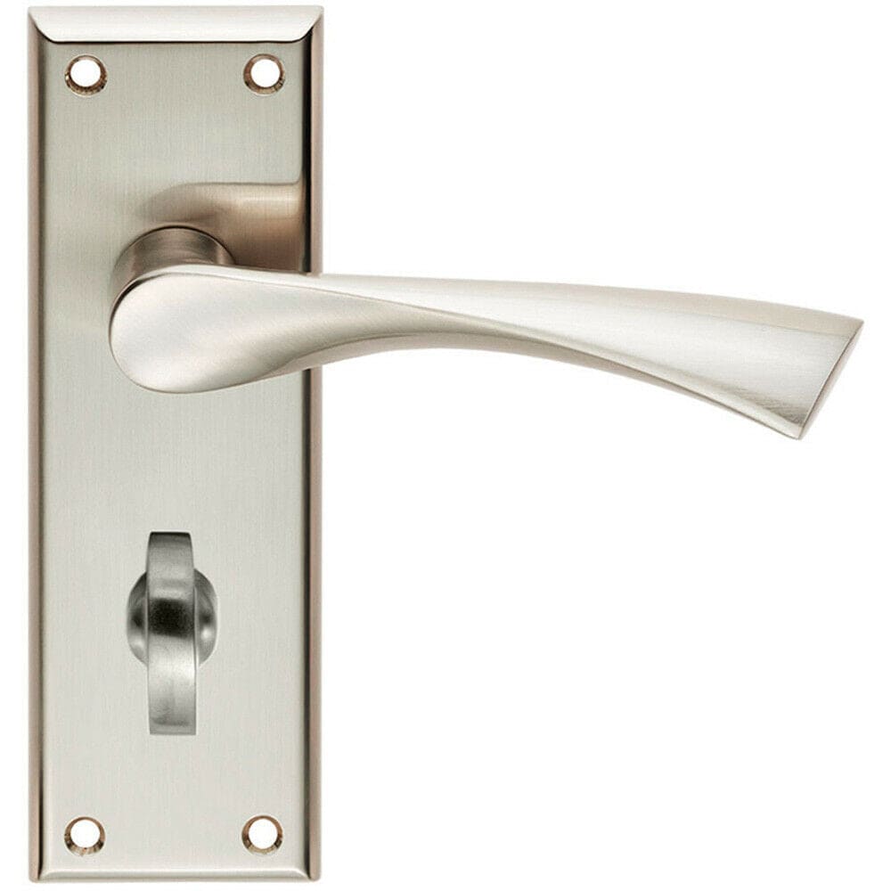 Loops PAIR Angular Lever on Bathroom Backplate Door Handle 150 x 50mm Satin Nickel in Metallics