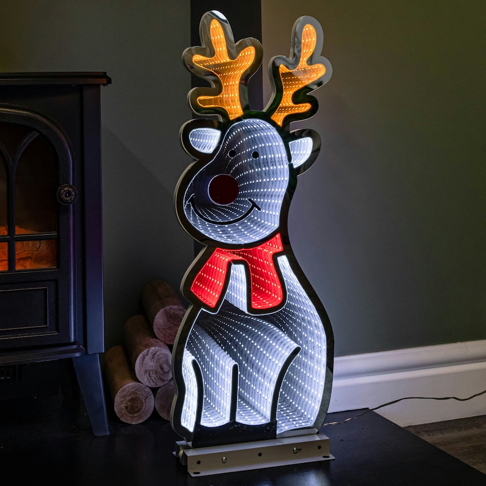 image 1 of 60cm Infinity Standing Christmas Reindeer with Metal Base, White and Red LEDs