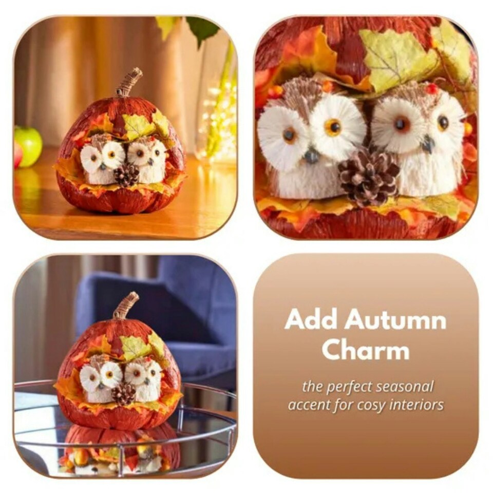 image 1 of Marco Paul Autumn Pumpkin Ornament with Owls Fall Decoration 17cm